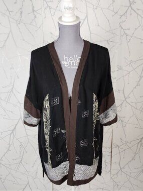 Preloved Black Bamboo Stalk Print Open Front Kimono